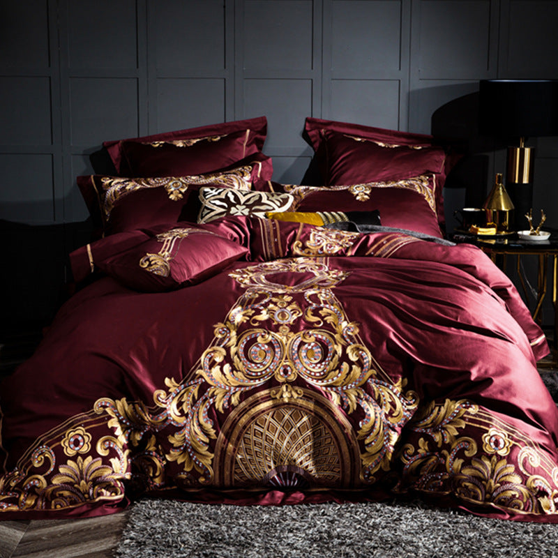 KTX-016531 Four-Piece Cotton Embroidery Bedding Set - Personalized Duvet Cover & Bed Sheet with Pillowcases