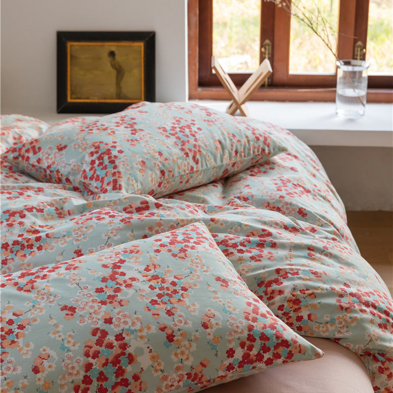 KTX-016595 Retro Floral Cotton Bed Sheet Quilt Cover Bedding Set - Available in Multiple Sizes