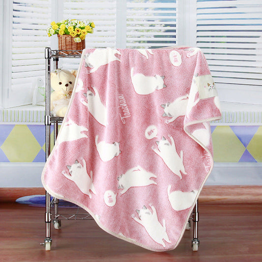 KTX-017043 Coral Fleece Pet Blanket for Autumn and Winter - Warm and Antifreeze, 100x75cm