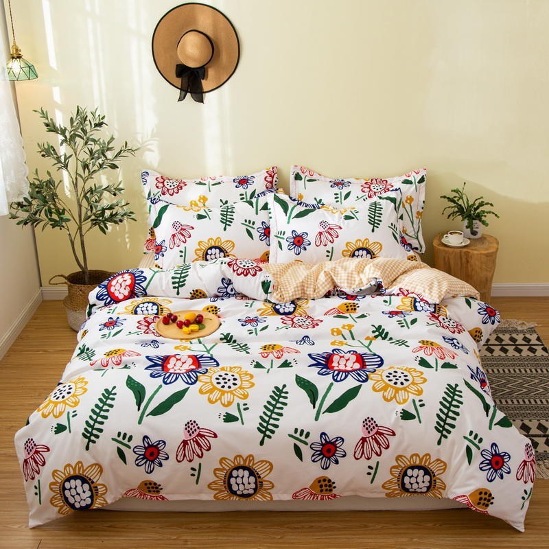 KTX-017683 Cotton Bedding Set with Quilt Cover and Fitted Sheet for Various Bed Sizes