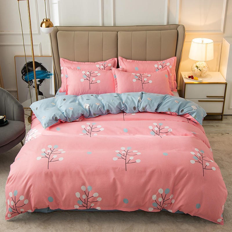 KTX-017683 Cotton Bedding Set with Quilt Cover and Fitted Sheet for Various Bed Sizes