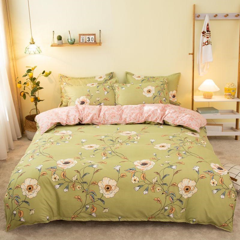 KTX-017683 Cotton Bedding Set with Quilt Cover and Fitted Sheet for Various Bed Sizes