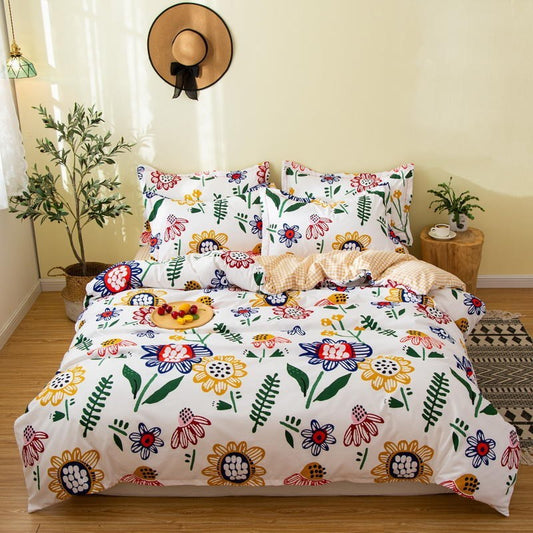 KTX-017683 Cotton Bedding Set with Quilt Cover and Fitted Sheet for Various Bed Sizes
