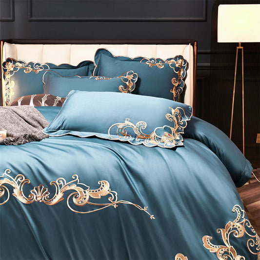 KTX-018387 Solid Color Embroidered Velvet Four-Piece Bed Sheet Set in Various Sizes