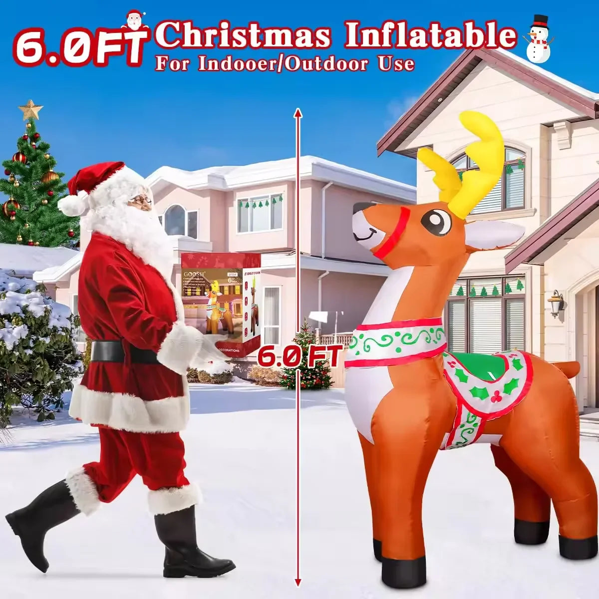 KTX-018515 6 FT Inflatable Reindeer Holiday Decoration with LED Lights for Outdoor Christmas Decor