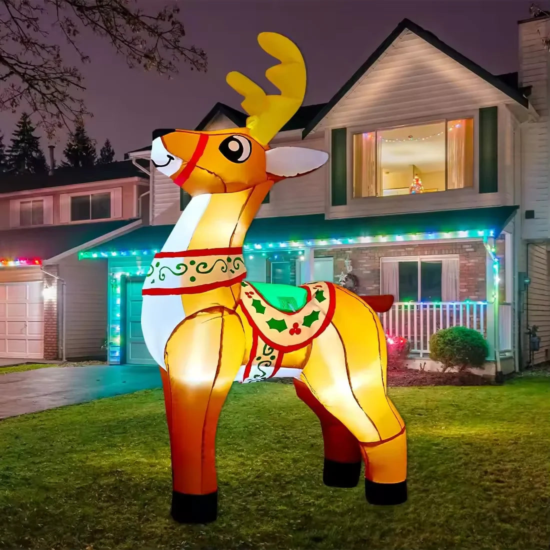KTX-018515 6 FT Inflatable Reindeer Holiday Decoration with LED Lights for Outdoor Christmas Decor