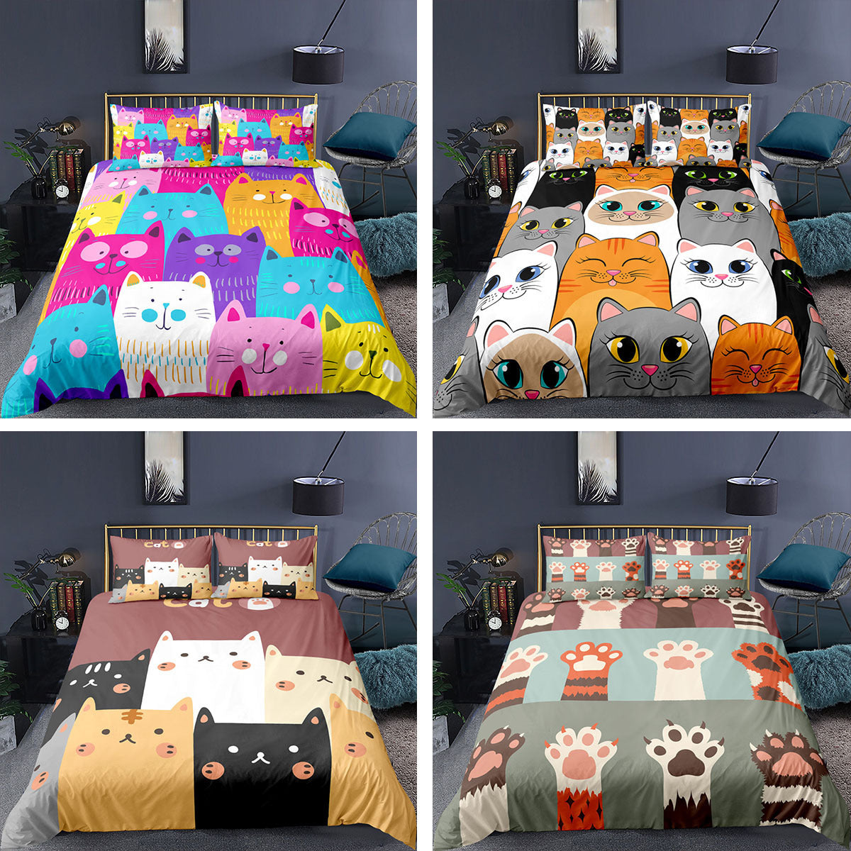 KTX-018899 Cartoon Animal Kitten 3D Digital Printing Duvet Cover and Pillowcase Set - Multiple Sizes Available