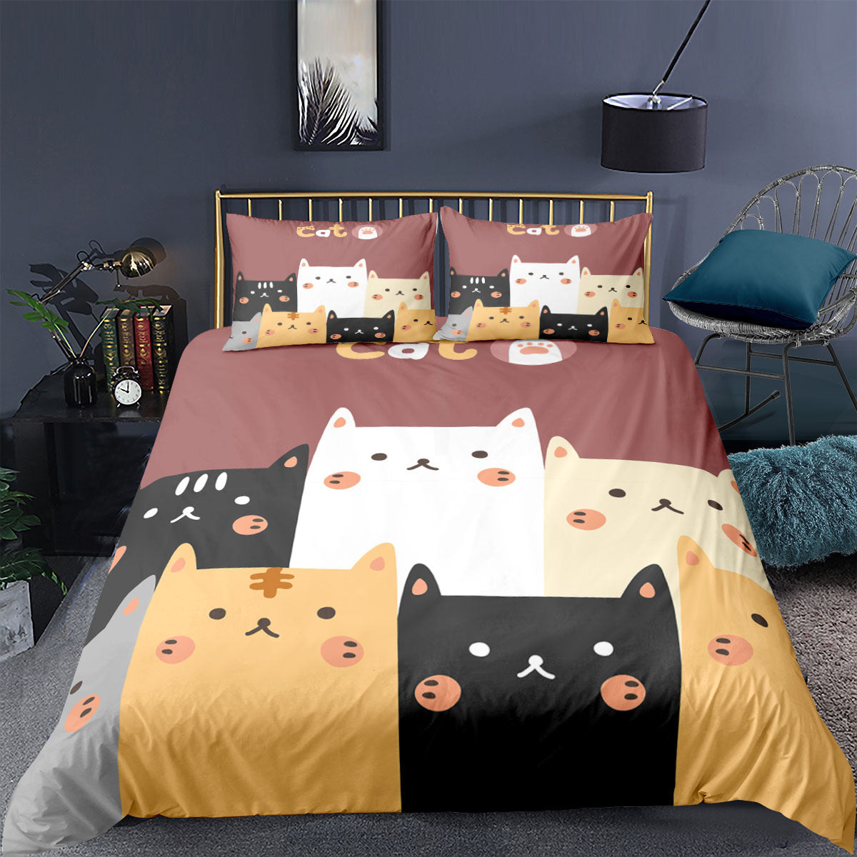 KTX-018899 Cartoon Animal Kitten 3D Digital Printing Duvet Cover and Pillowcase Set - Multiple Sizes Available