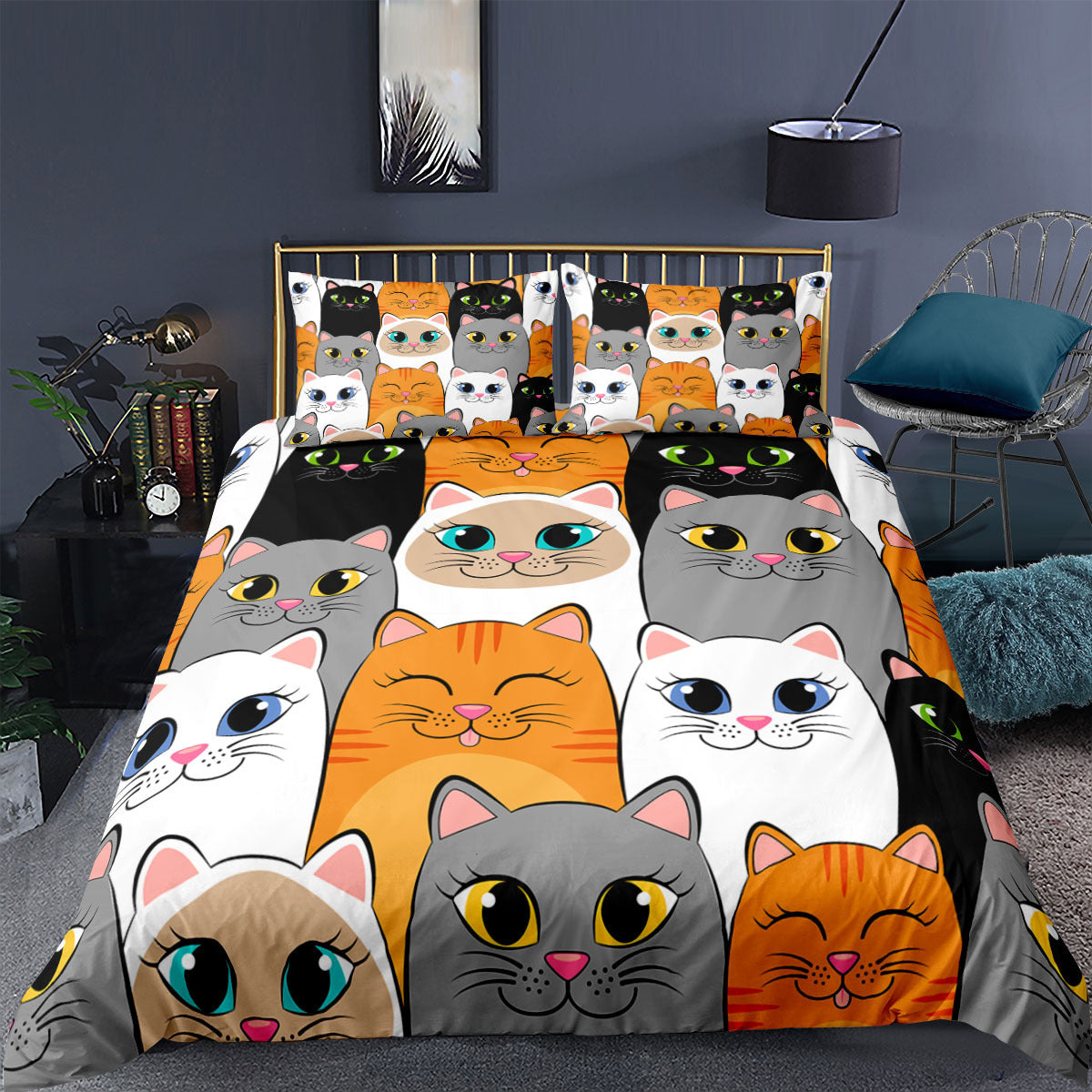 KTX-018899 Cartoon Animal Kitten 3D Digital Printing Duvet Cover and Pillowcase Set - Multiple Sizes Available