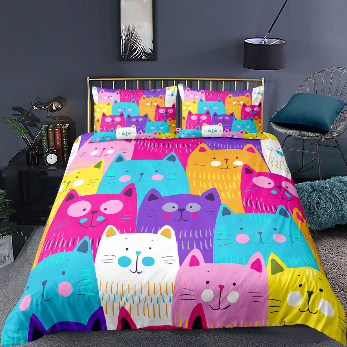 KTX-018899 Cartoon Animal Kitten 3D Digital Printing Duvet Cover and Pillowcase Set - Multiple Sizes Available