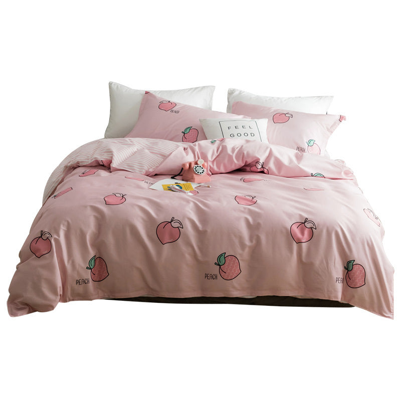 KTX-020051 Korean Style Four-Piece Twill Bedding Set with Floral Design for 1.5m and 1.8m Beds