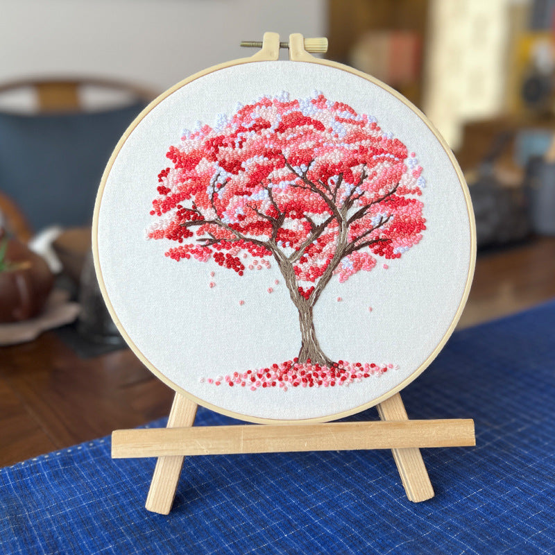 KTX-021203 Beginner Embroidery Kit with Tree Hanging Patterns in Linen - Modern Simplicity Design
