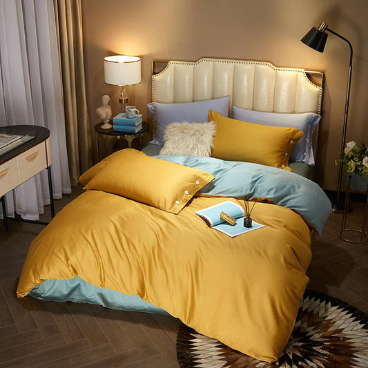 KTX-021203 Modern Plain Stitching 60 Pure Double Double Cotton Four-Piece Bedding Set - Available in Multiple Color Combinations