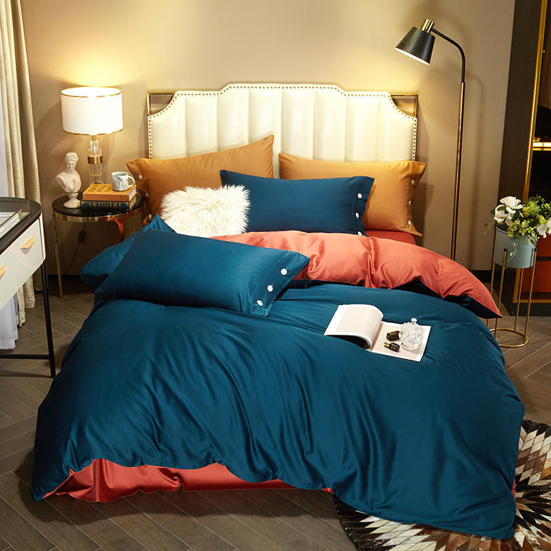 KTX-021203 Modern Plain Stitching 60 Pure Double Double Cotton Four-Piece Bedding Set - Available in Multiple Color Combinations