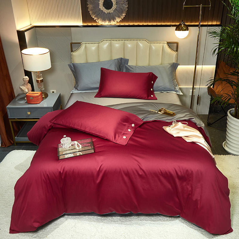 KTX-021203 Modern Plain Stitching 60 Pure Double Double Cotton Four-Piece Bedding Set - Available in Multiple Color Combinations