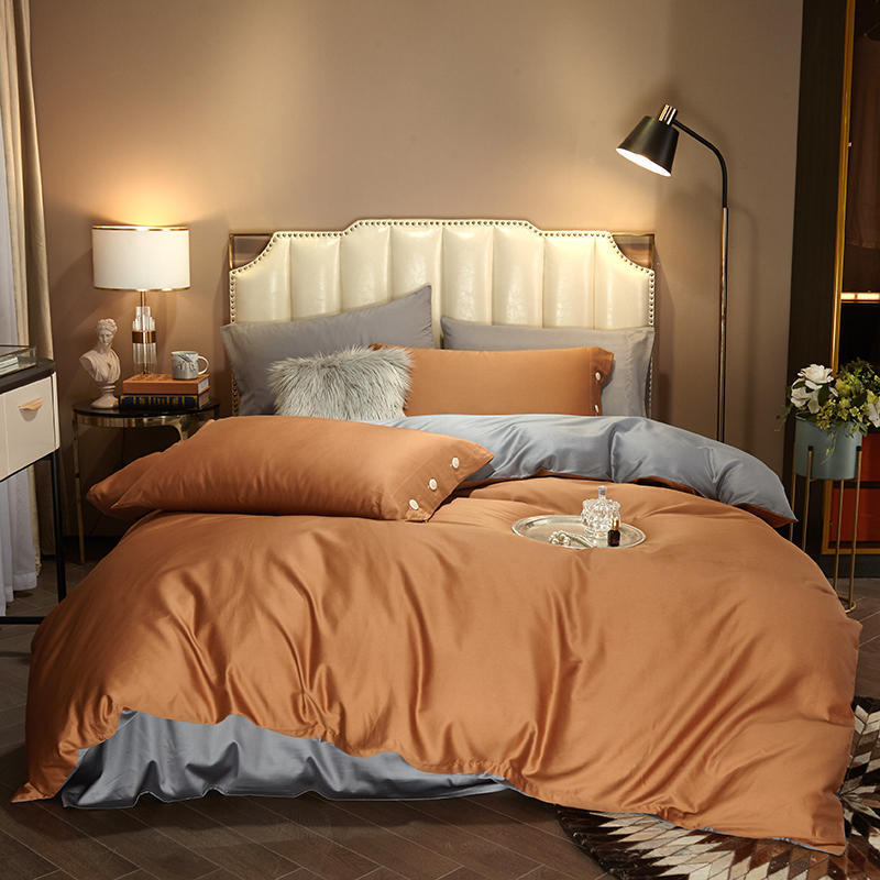 KTX-021203 Modern Plain Stitching 60 Pure Double Double Cotton Four-Piece Bedding Set - Available in Multiple Color Combinations