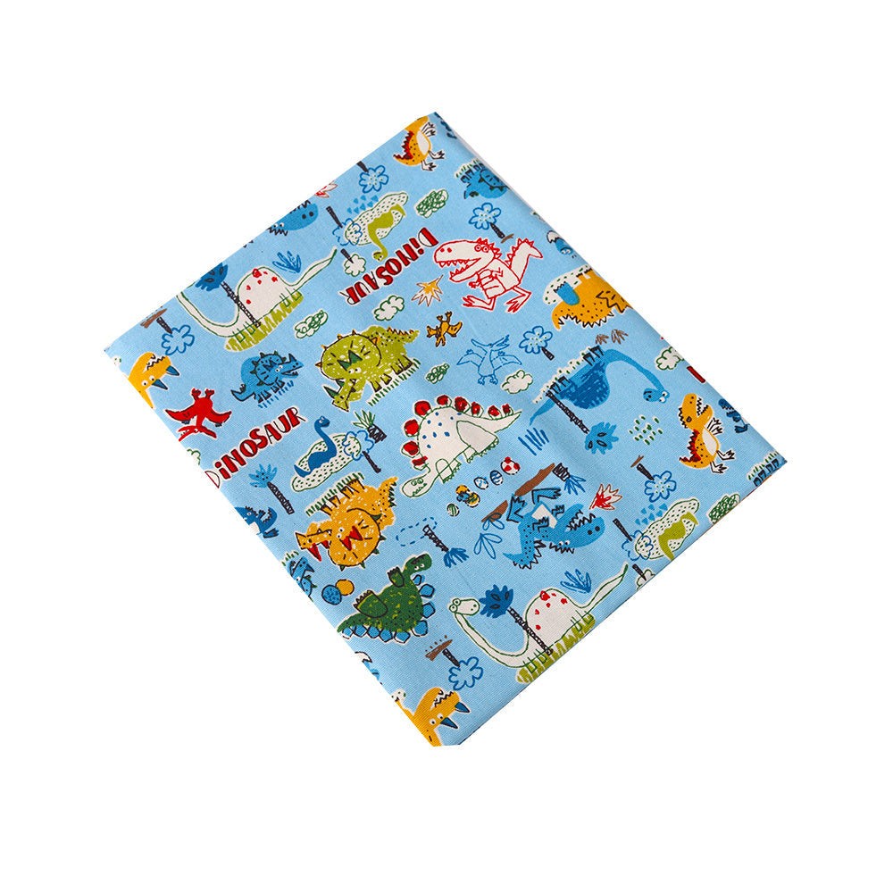 KTX-022035 Cotton Canvas DIY Fabric featuring Cute Cartoon Dinosaurs - Available in Blue and White, 110CMx45CM