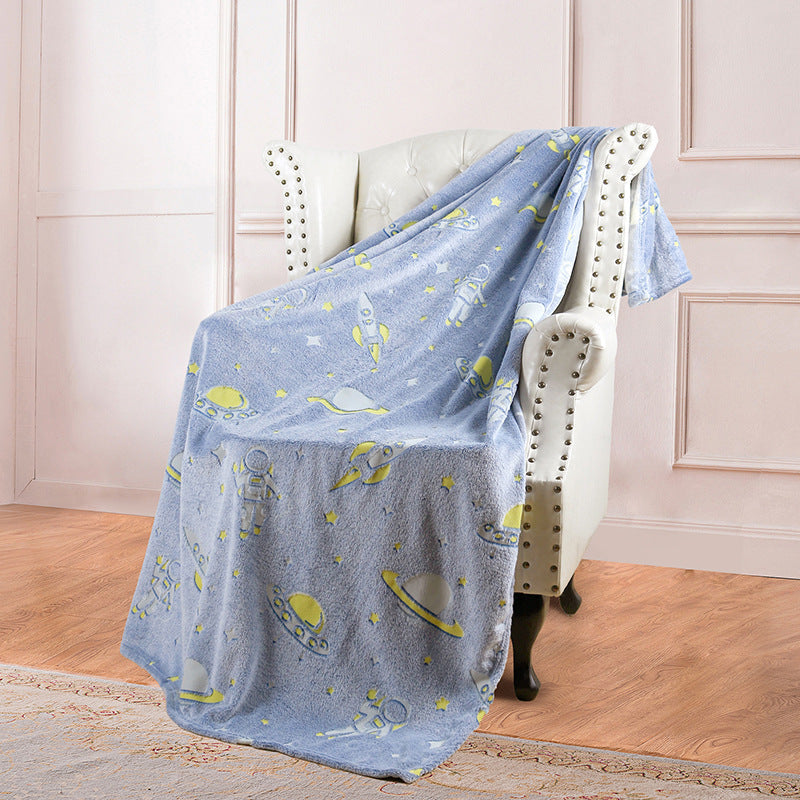 KTX-022355 Double-Sided Fluorescent Flannel Blanket - Soft Polyester, 152x127CM, Multiple Color Designs Available