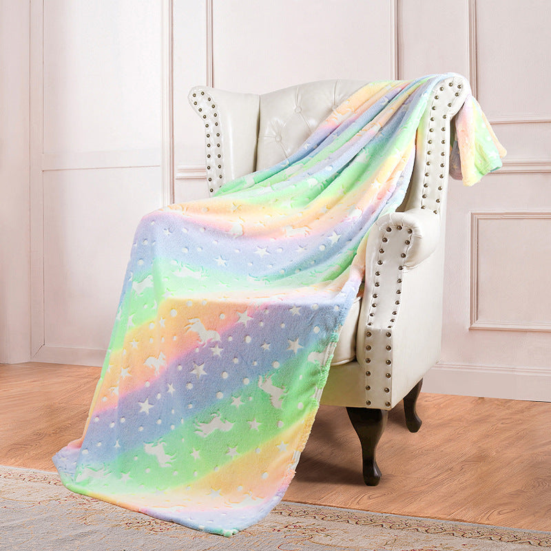 KTX-022355 Double-Sided Fluorescent Flannel Blanket - Soft Polyester, 152x127CM, Multiple Color Designs Available