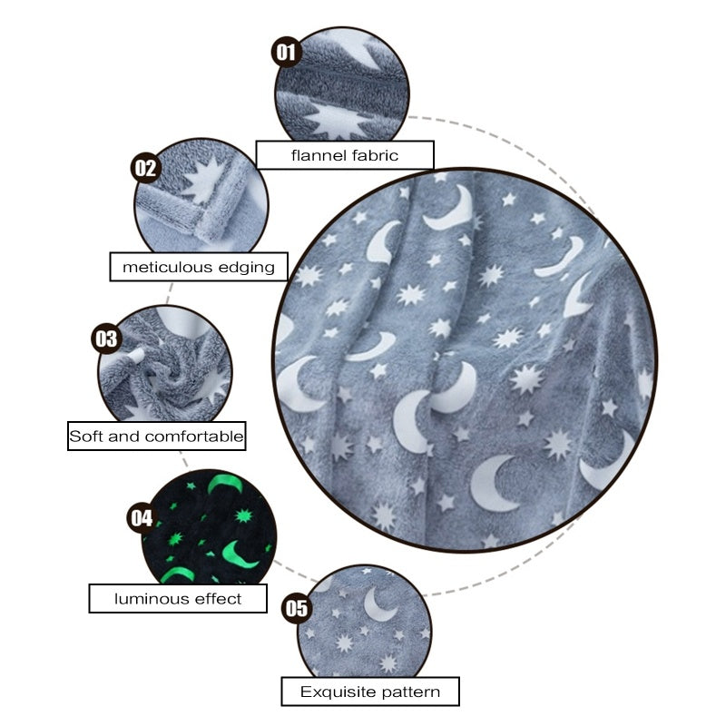 KTX-022355 Double-Sided Fluorescent Flannel Blanket - Soft Polyester, 152x127CM, Multiple Color Designs Available