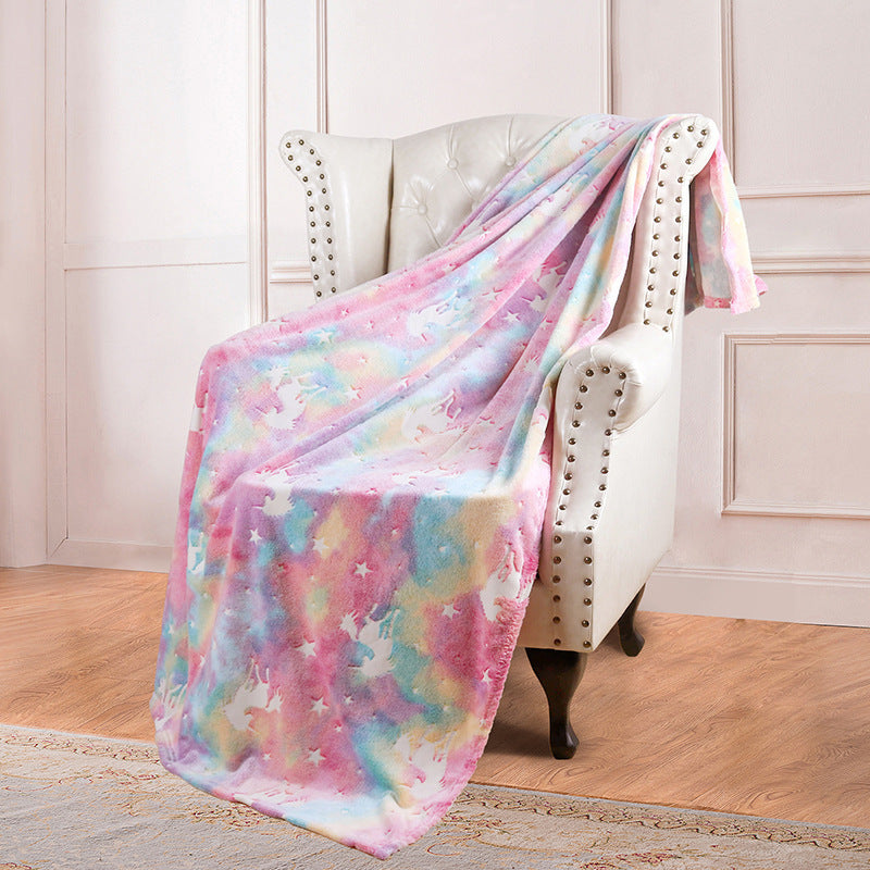 KTX-022355 Double-Sided Fluorescent Flannel Blanket - Soft Polyester, 152x127CM, Multiple Color Designs Available