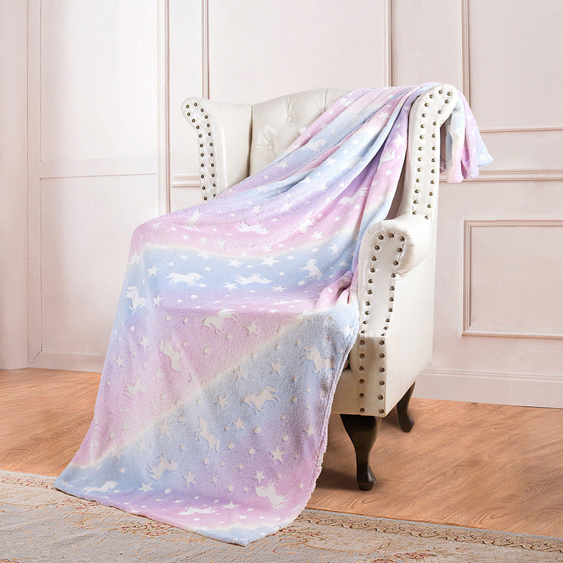 KTX-022355 Double-Sided Fluorescent Flannel Blanket - Soft Polyester, 152x127CM, Multiple Color Designs Available