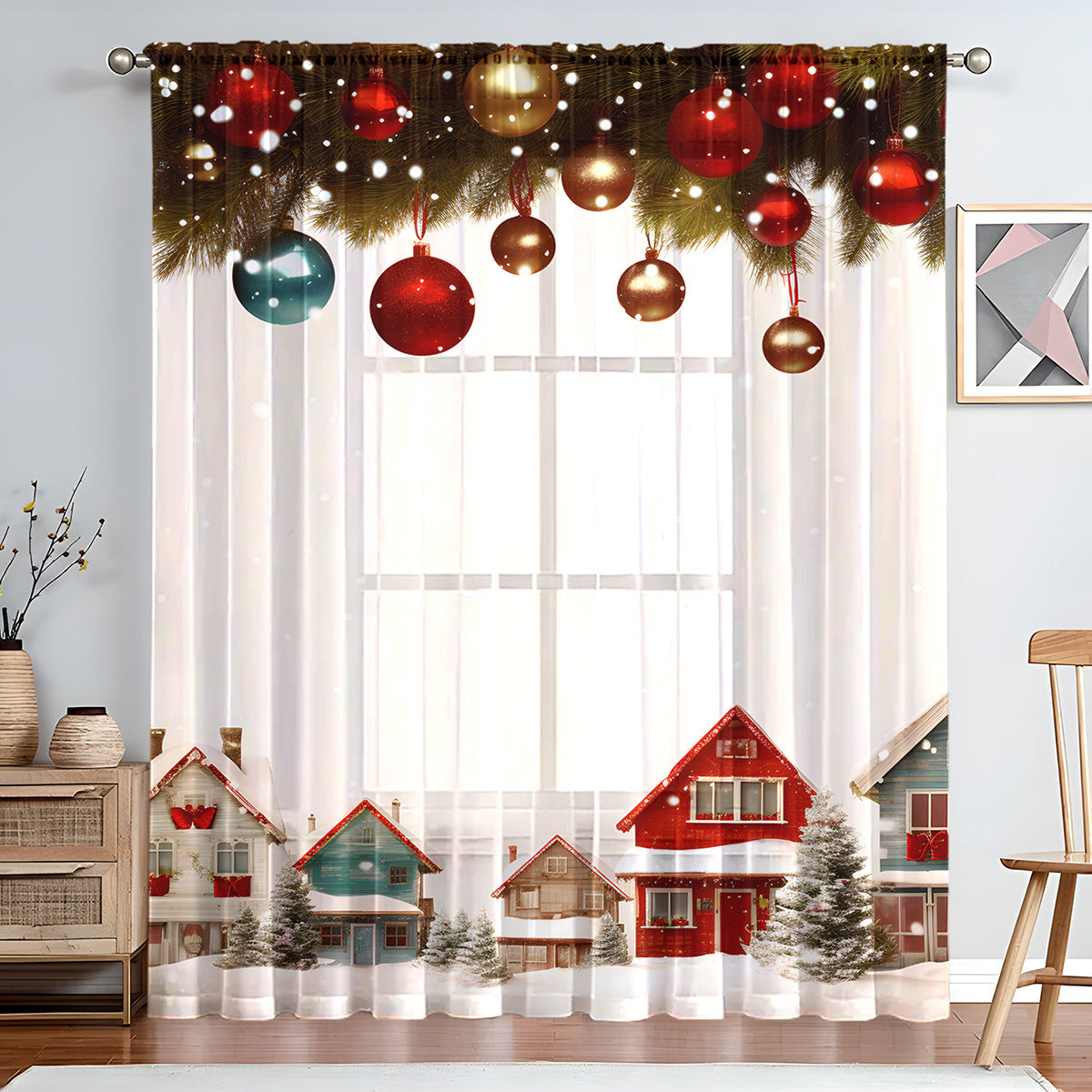 KTX-023059 Christmas Series Polyester Window Screen - Half Shade Digital Print, Various Sizes