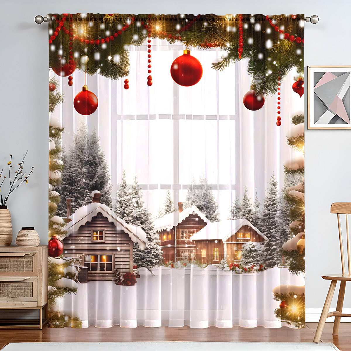 KTX-023059 Christmas Series Polyester Window Screen - Half Shade Digital Print, Various Sizes