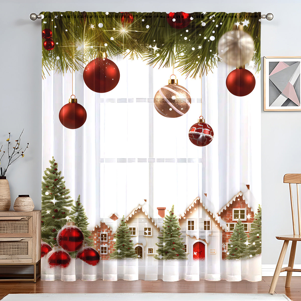 KTX-023059 Christmas Series Polyester Window Screen - Half Shade Digital Print, Various Sizes