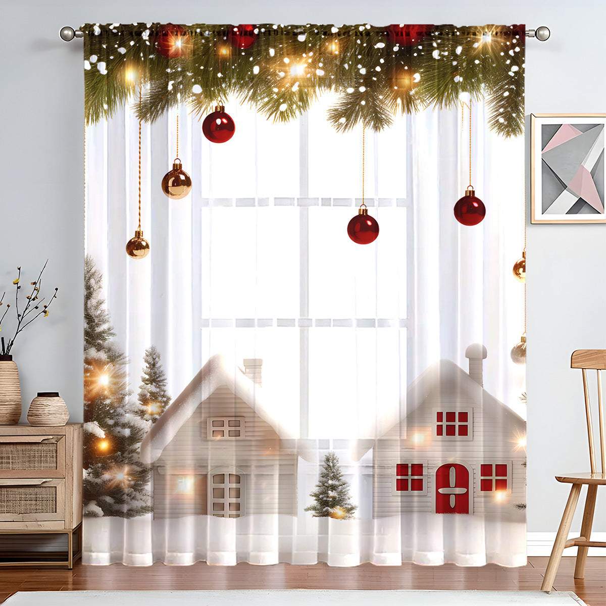 KTX-023059 Christmas Series Polyester Window Screen - Half Shade Digital Print, Various Sizes