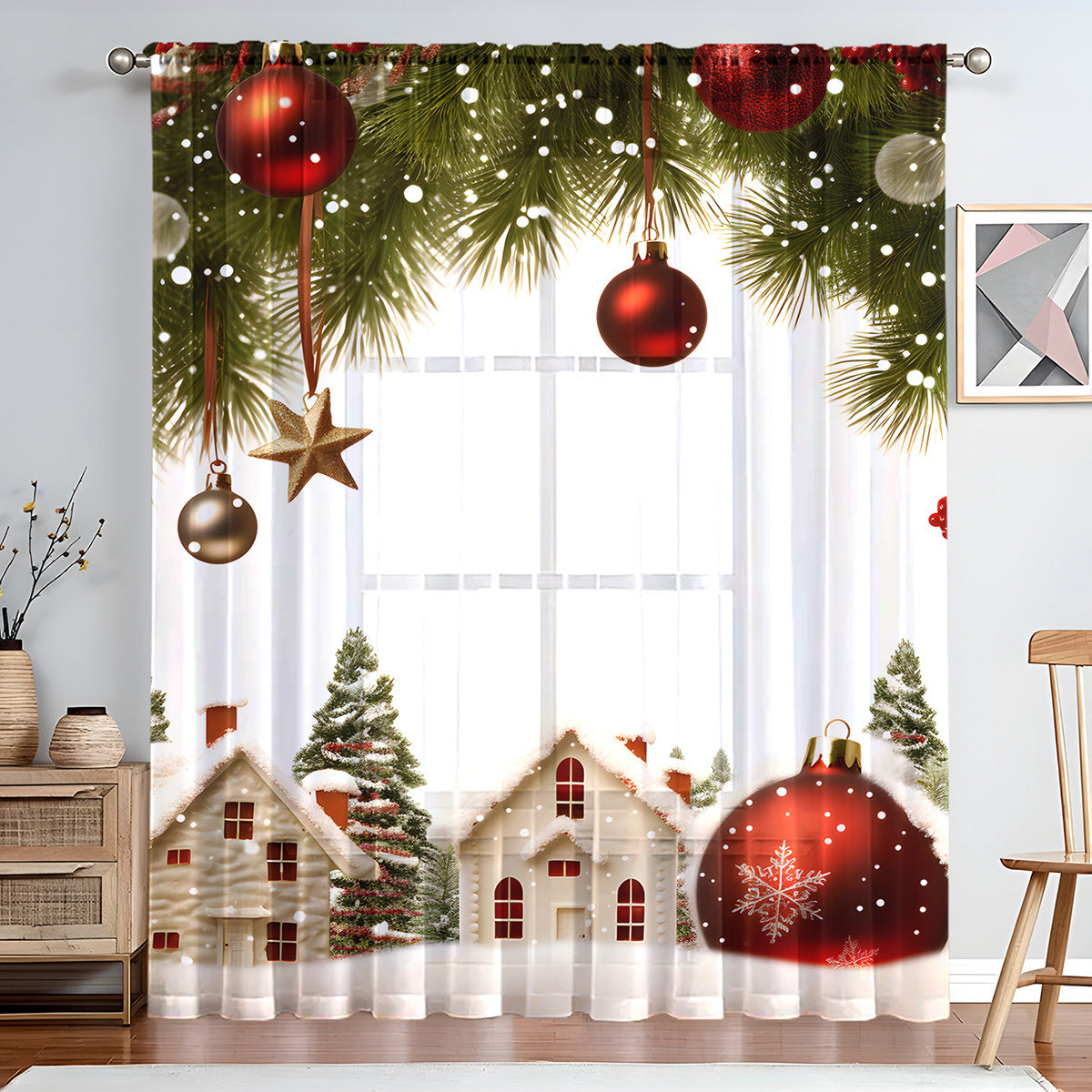 KTX-023059 Christmas Series Polyester Window Screen - Half Shade Digital Print, Various Sizes