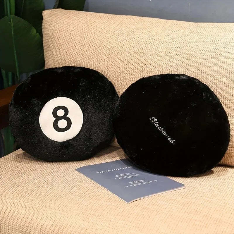 KTX-023315 Black Billiards Plush Pillow Toy Cushion for Sofa, 35cm