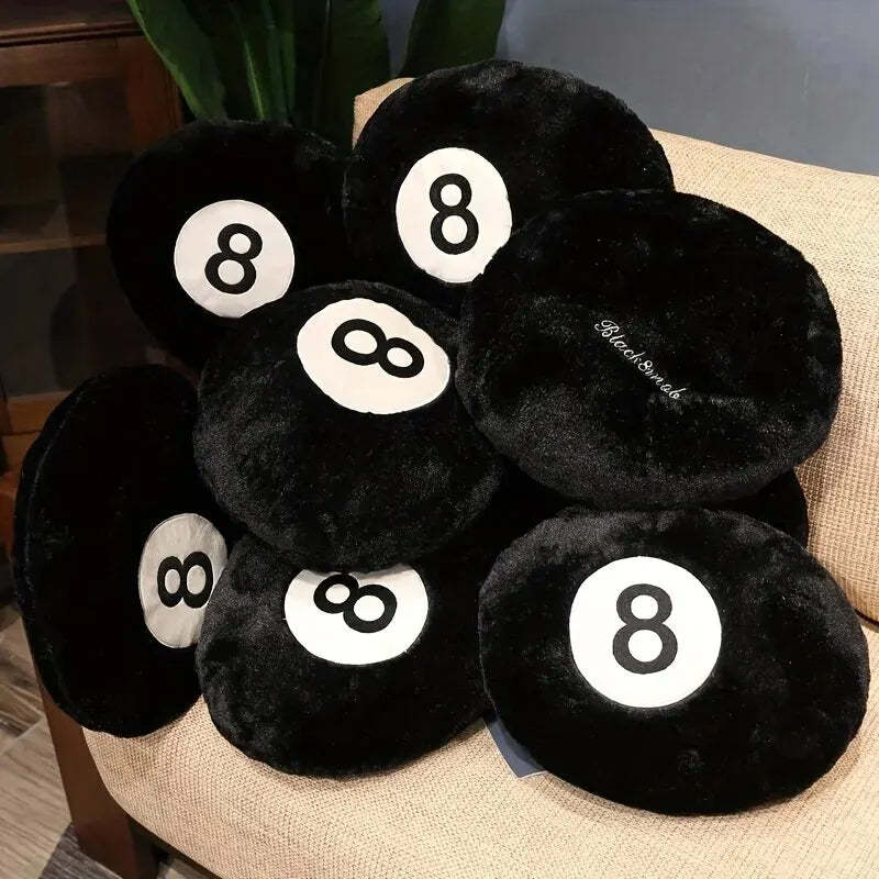 KTX-023315 Black Billiards Plush Pillow Toy Cushion for Sofa, 35cm