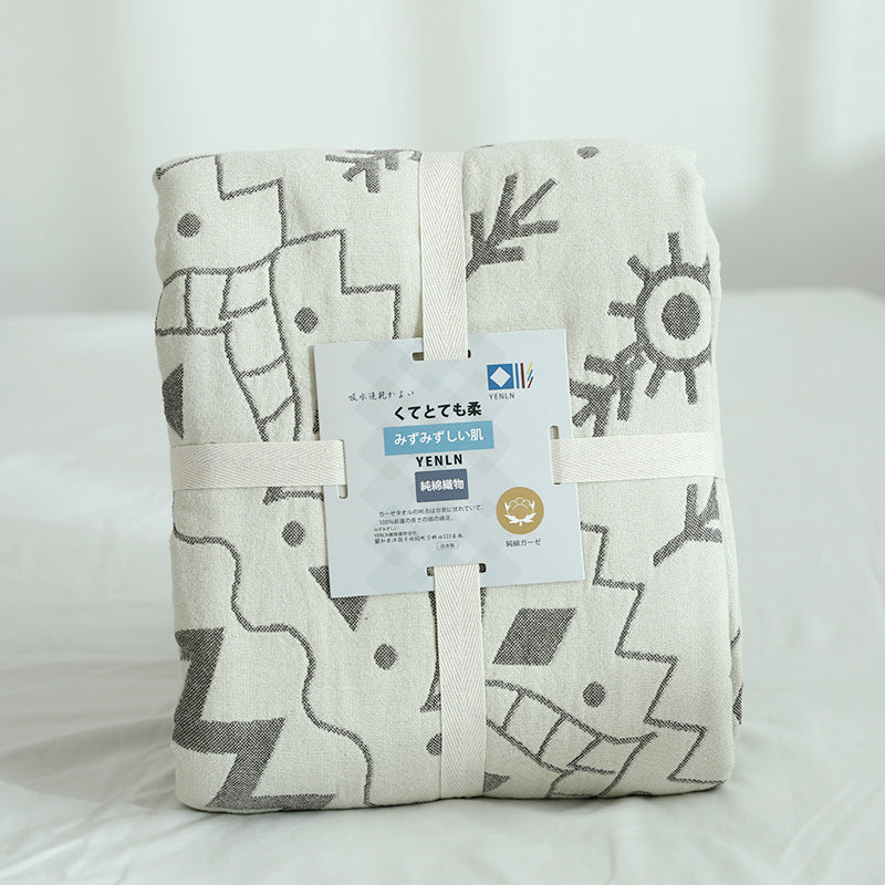 KTX-024659 Beige and Gray Cotton Bedspread - 150x200cm, 200x230cm Options