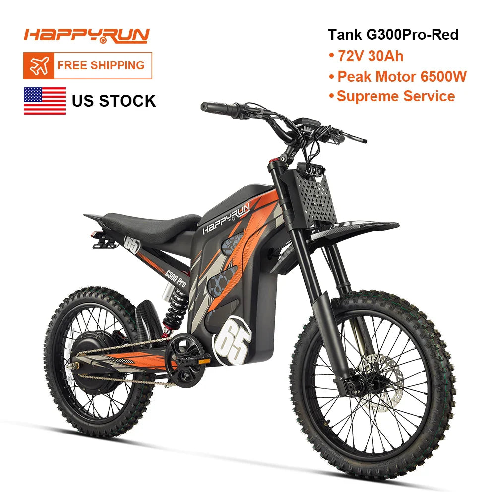 KTX-025363 HappyRun Tank G300 Pro 6500W Electric Off-road Mountain E-bike with Long Range and 72V Battery