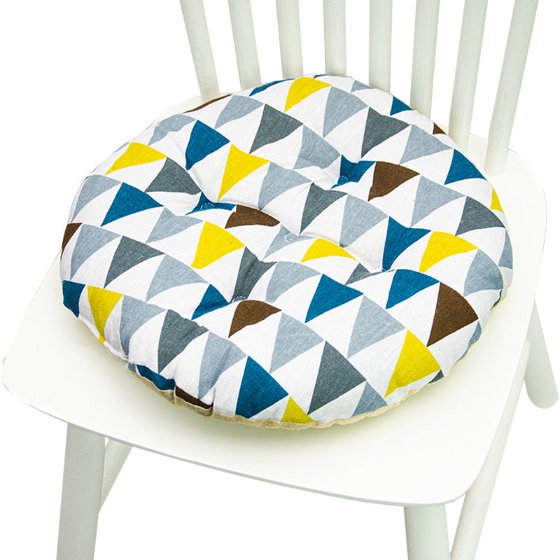 KTX-025619 Geometric Pattern Round Chair Cushion for Bay Windows, Cotton and Linen, 40x40 cm