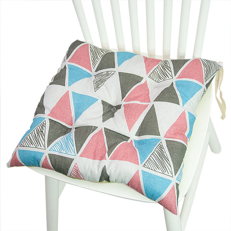 KTX-025619 Geometric Pattern Round Chair Cushion for Bay Windows, Cotton and Linen, 40x40 cm