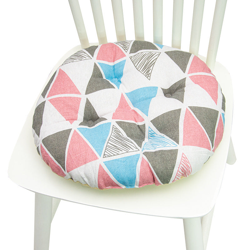 KTX-025619 Geometric Pattern Round Chair Cushion for Bay Windows, Cotton and Linen, 40x40 cm