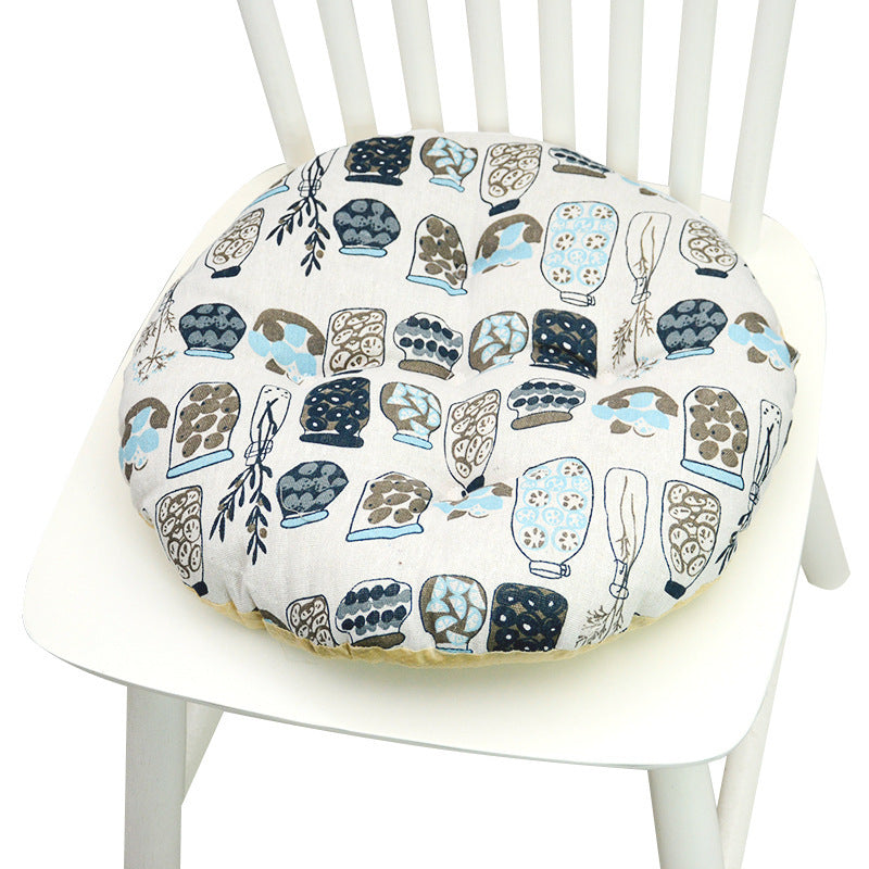 KTX-025619 Geometric Pattern Round Chair Cushion for Bay Windows, Cotton and Linen, 40x40 cm