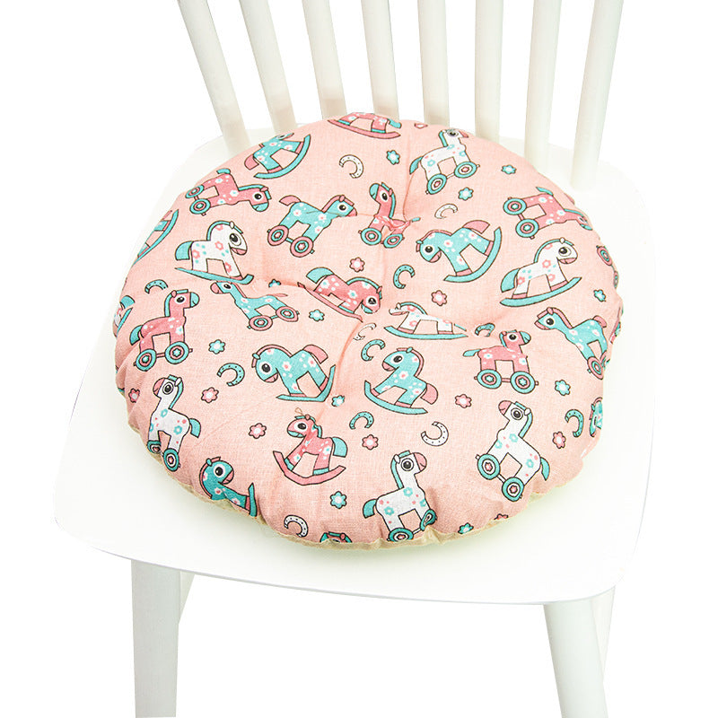 KTX-025619 Geometric Pattern Round Chair Cushion for Bay Windows, Cotton and Linen, 40x40 cm