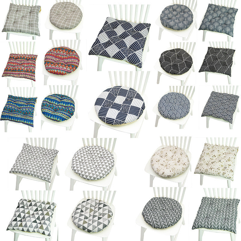 KTX-025619 Geometric Pattern Round Chair Cushion for Bay Windows, Cotton and Linen, 40x40 cm