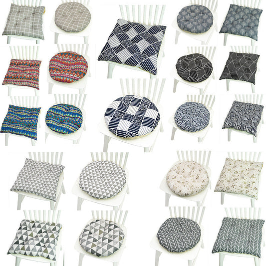 KTX-025619 Geometric Pattern Round Chair Cushion for Bay Windows, Cotton and Linen, 40x40 cm