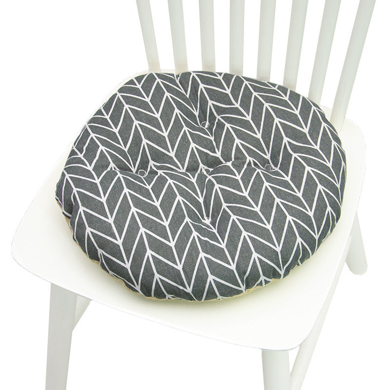 KTX-025619 Geometric Pattern Round Chair Cushion for Bay Windows, Cotton and Linen, 40x40 cm