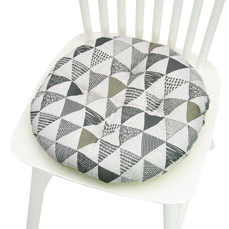 KTX-025619 Geometric Pattern Round Chair Cushion for Bay Windows, Cotton and Linen, 40x40 cm