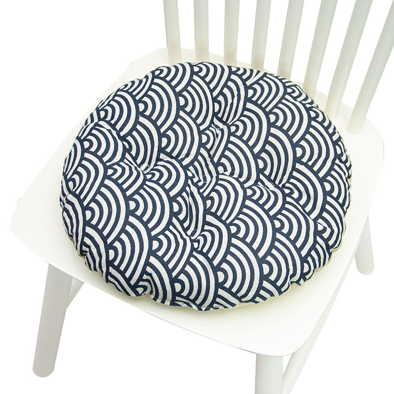 KTX-025619 Geometric Pattern Round Chair Cushion for Bay Windows, Cotton and Linen, 40x40 cm