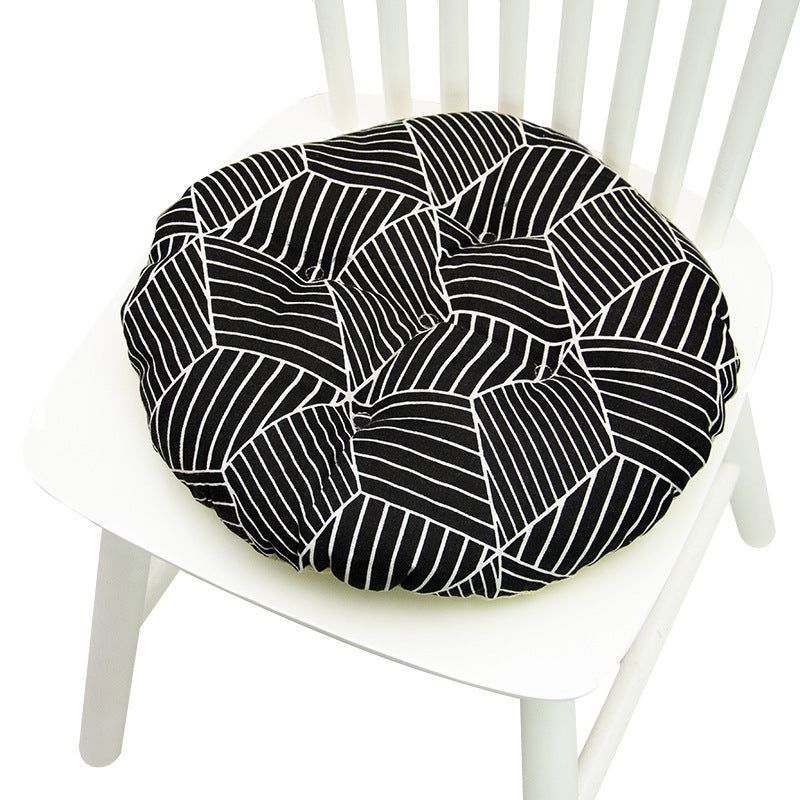 KTX-025619 Geometric Pattern Round Chair Cushion for Bay Windows, Cotton and Linen, 40x40 cm