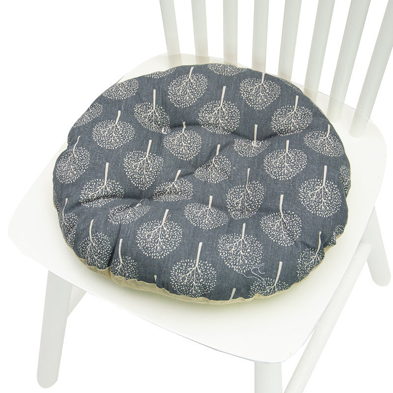 KTX-025619 Geometric Pattern Round Chair Cushion for Bay Windows, Cotton and Linen, 40x40 cm