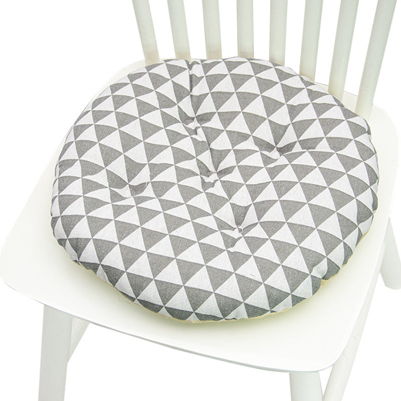 KTX-025619 Geometric Pattern Round Chair Cushion for Bay Windows, Cotton and Linen, 40x40 cm