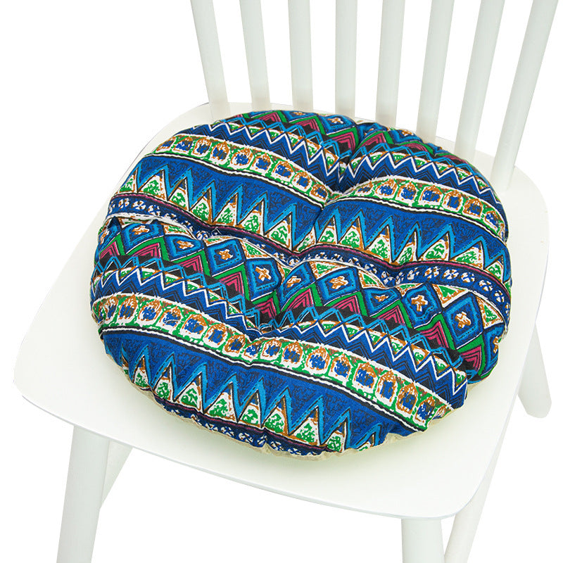 KTX-025619 Geometric Pattern Round Chair Cushion for Bay Windows, Cotton and Linen, 40x40 cm