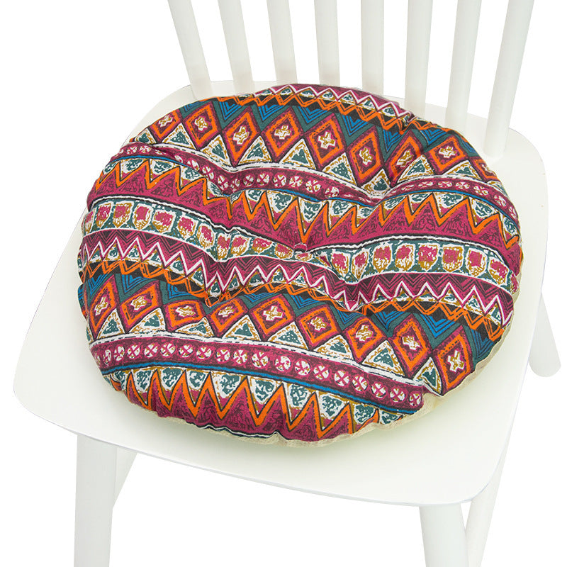 KTX-025619 Geometric Pattern Round Chair Cushion for Bay Windows, Cotton and Linen, 40x40 cm